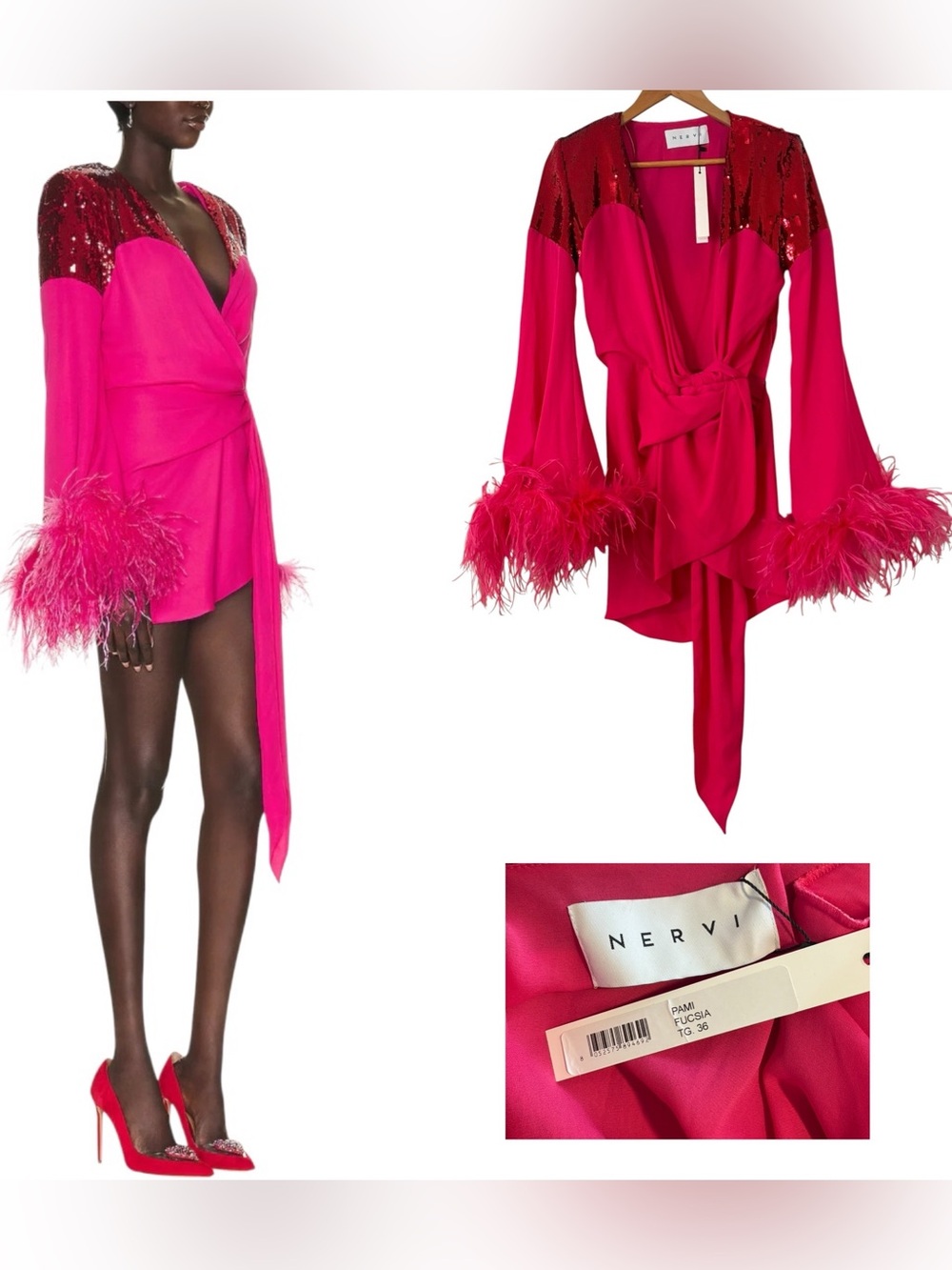 Nervi Pami Sequin Feather Mini Dress